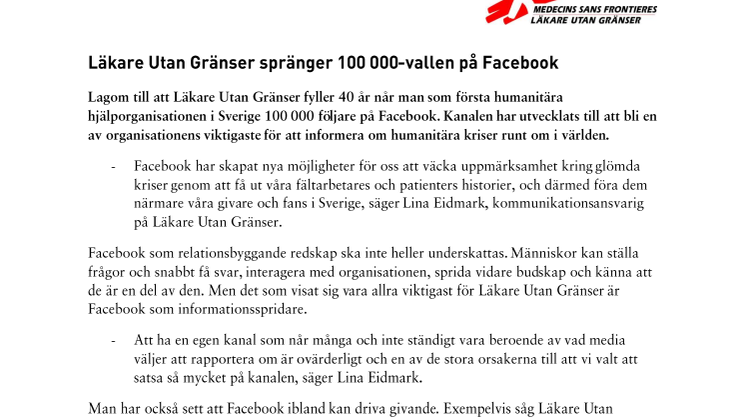 Läkare Utan Gränser spränger 100 000-vallen på Facebook