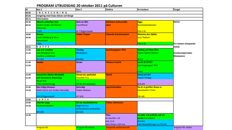 Program för kulturutbudsdagen 20 oktober 2011