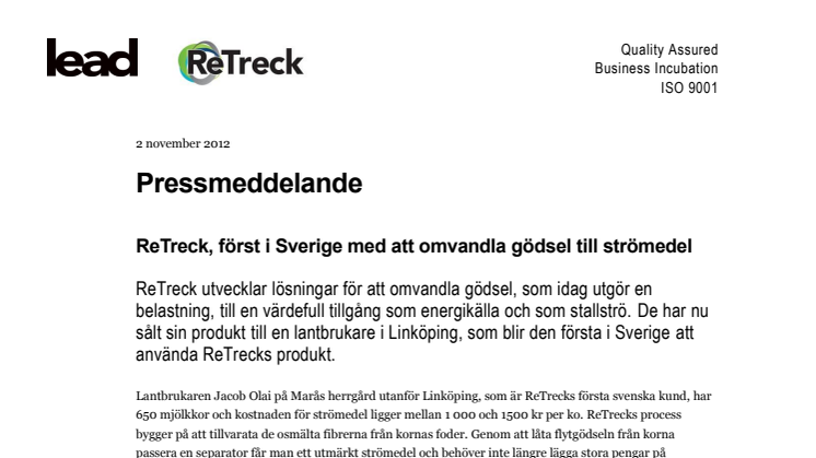 ReTreck, först i Sverige med att omvandla gödsel till strömedel