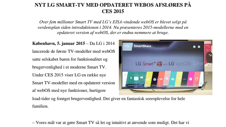 NYT LG SMART-TV MED OPDATERET WEBOS AFSLØRES PÅ CES 2015