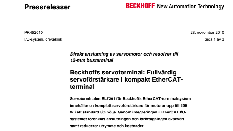 Fullvärdig servoförstärkare i kompakt EtherCAT-terminal från Beckhoff