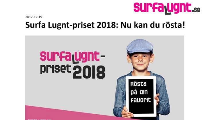 Nu kan du rösta på Surfa Lugnt-priset 2018