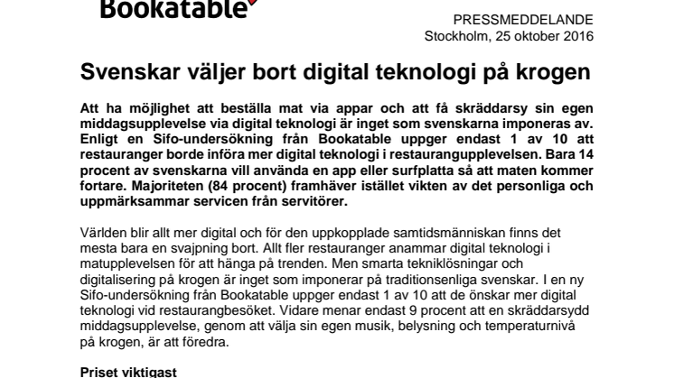 Svenskar väljer bort digital teknologi på krogen
