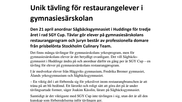 Unik tävling för restaurangelever i gymnasiesärskolan