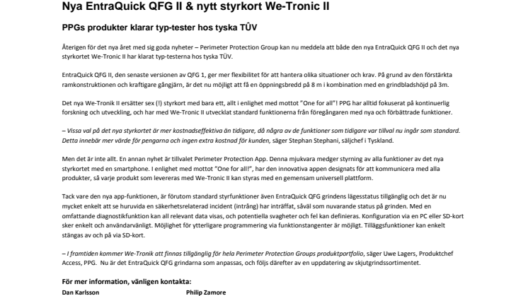 Nya EntraQuick QFG II & nytt styrkort We-Tronic II 