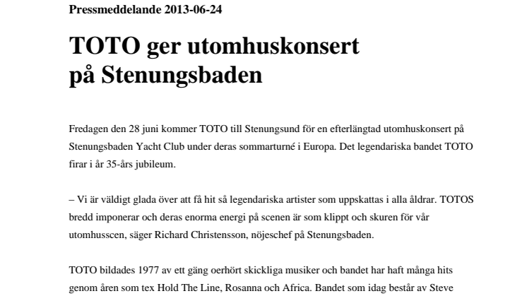 TOTO ger utomhuskonsert på Stenungsbaden Yacht Club