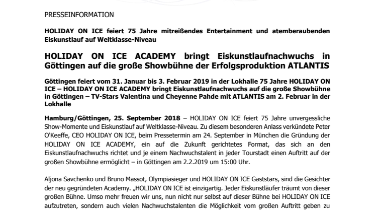 HOLIDAY ON ICE ACADEMY bringt Eiskunstlaufnachwuchs in Göttingen auf die große Showbühne der Erfolgsproduktion ATLANTIS