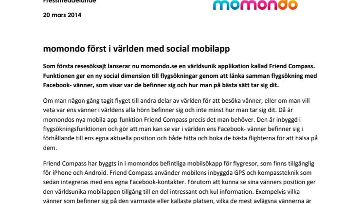 momondo först i världen med social mobilapp