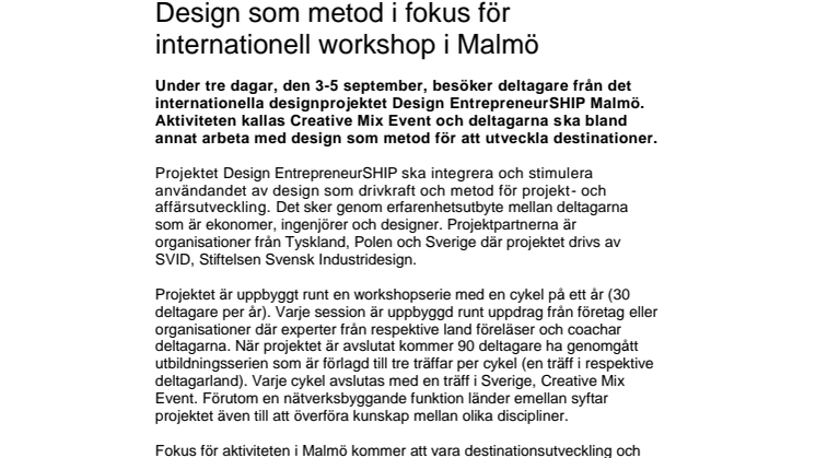 Design som metod i fokus för internationell workshop i Malmö
