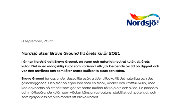 Nordsjö utser Brave Ground till årets kulör 2021