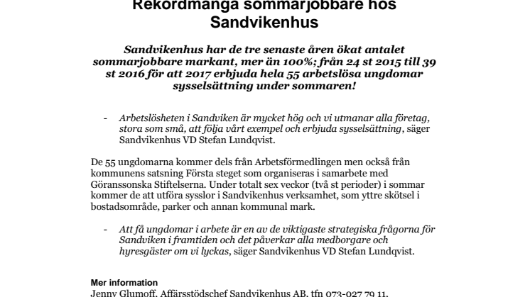 Rekordmånga sommarjobbare hos Sandvikenhus