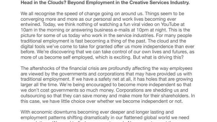 Head in the Clouds? Beyond Employment in the Creative Services Industry. 