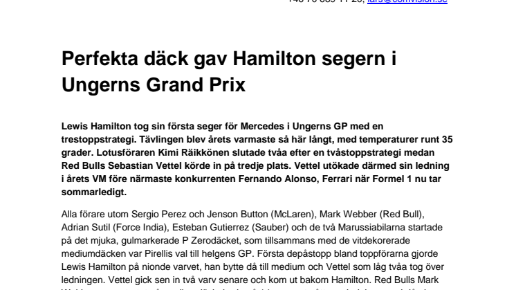 Perfekta däck gav Hamilton segern i Ungerns Grand Prix