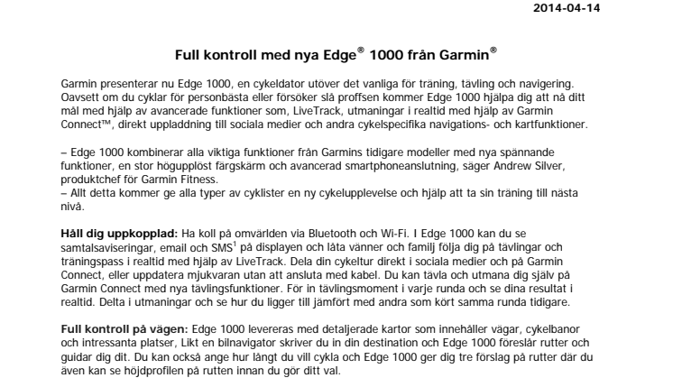 Full kontroll med nya Edge 1000 från Garmin