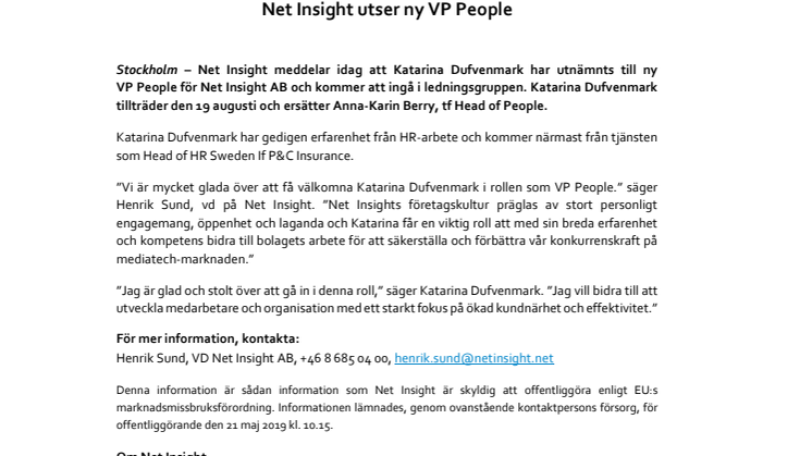 Net Insight utser ny VP People