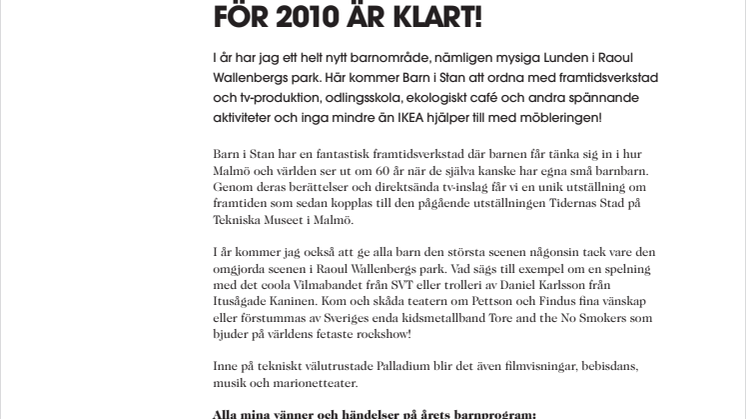 Malmöfestivalens barnprogram för 2010 är klart!