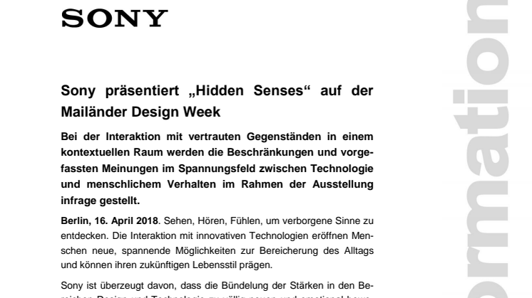 Sony präsentiert „Hidden Senses“ auf der Mailänder Design Week