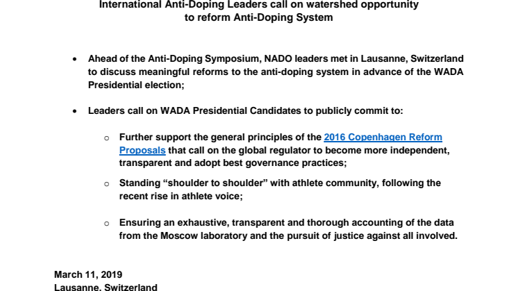 Ledande antidopingorganisationer uppmanar kandidaterna i WADA:s presidentval att lyssna på idrottsutövarna