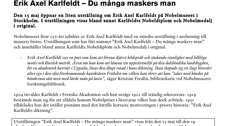 Erik Axel Karlfeldt – Du många maskers man
