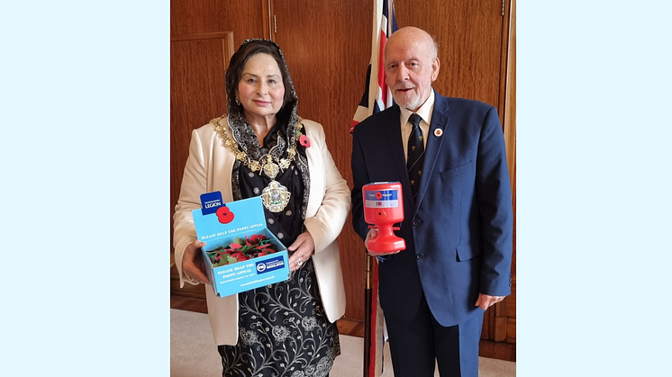 Councillor Shaheena Haroon, the Mayor of Bury pictured with Rod Lloyd, Poppy Appeal organiser in Bury