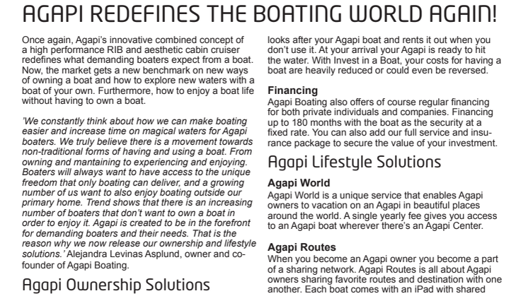 Agapi redefines the boating world again!