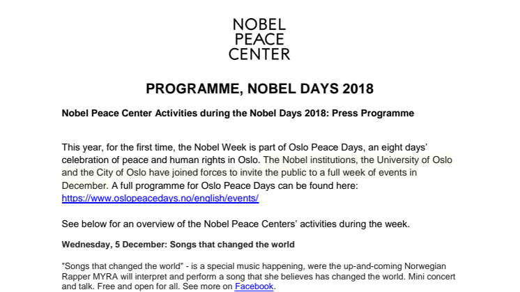 Press Programme Nobels Days 2018