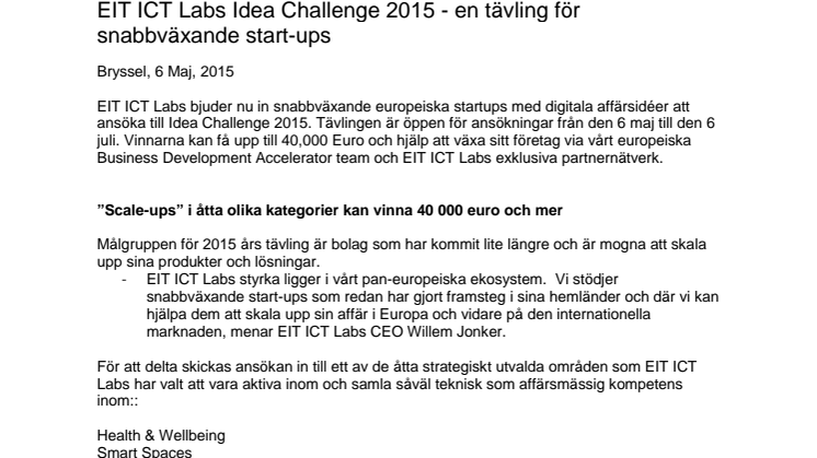 EIT ICT Labs Idea Challenge 2015 - en tävling för snabbväxande start-ups