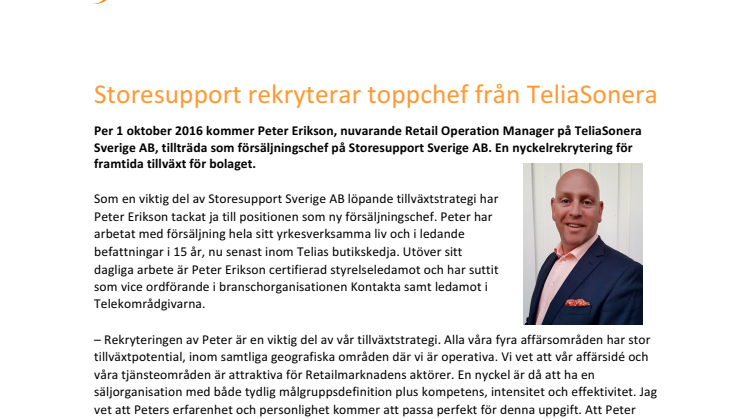 Storesupport rekryterar toppchef från TeliaSonera