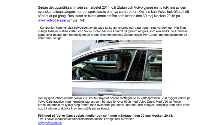 Volvo Cars lanserar V90-kampanj tillsammans med Zlatan Ibrahimović