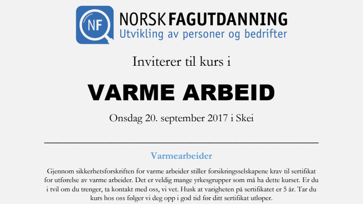 Varmearbeid kurs i Skei 20 september 2017