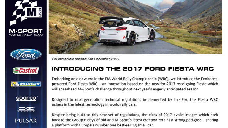M-Sport introducerer den nye 2017 Ford Fiesta WRC  