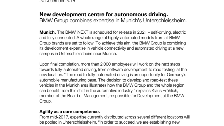New development centre for autonomous driving