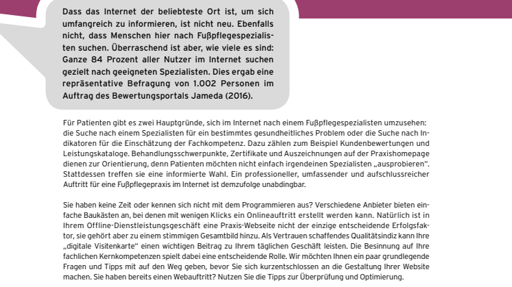 Innovationspotenziale in der Fußpflegepraxis, Folge 4: So wichtig ist ein professioneller Webauftritt