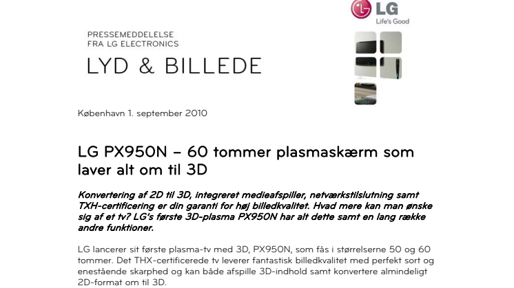 LG PX950N – 60 tommer plasmaskærm som laver alt om til 3D 