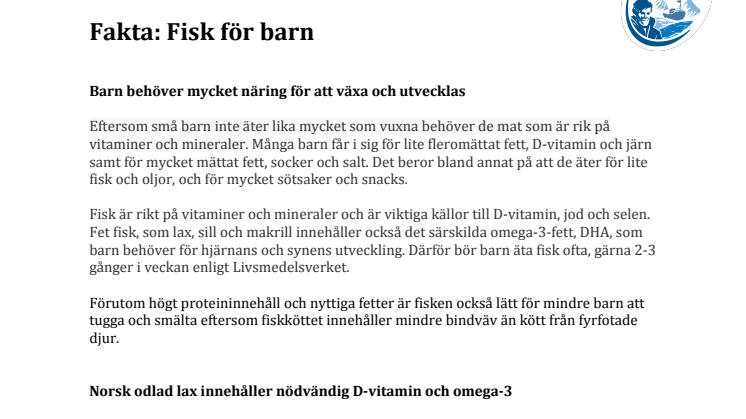 Fisk för barn - faktablad 