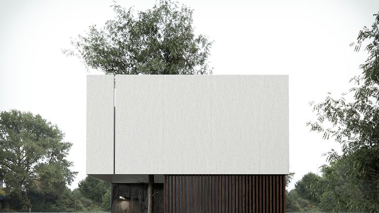 Dekton Radium (oscuro) Dekton Blanc Concrete (Claro)_facade