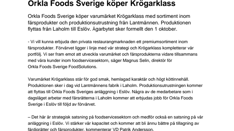 Orkla Foods Sverige köper Krögarklass