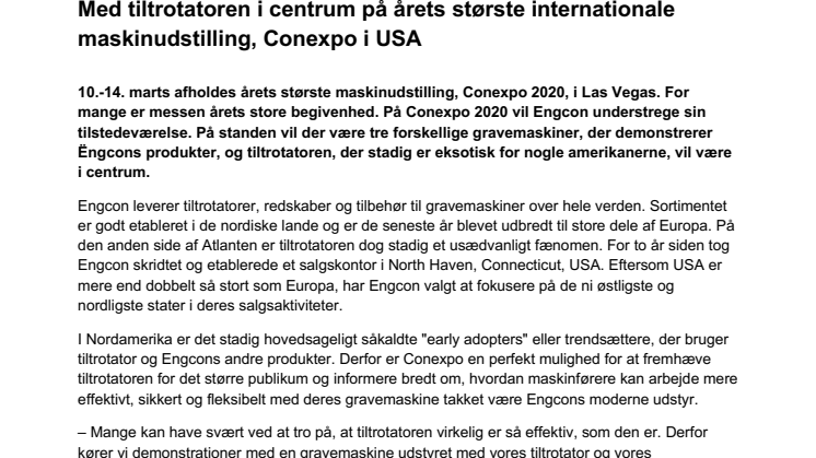 Med tiltrotatoren i centrum på årets største internationale maskinudstilling, Conexpo i USA