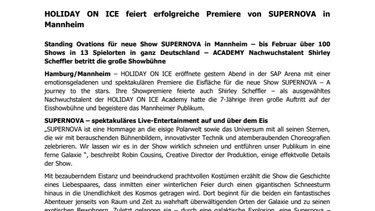 HOLIDAY ON ICE feiert erfolgreiche Premiere von SUPERNOVA in Mannheim