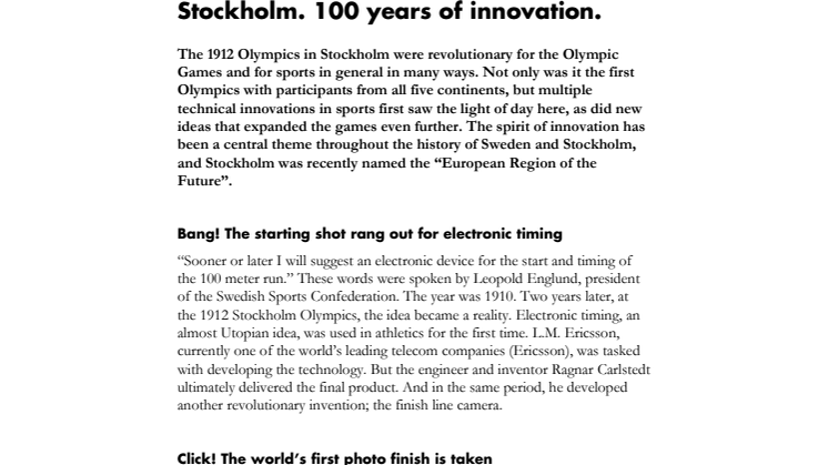 Olympic anniversary: 100 years of Innovation