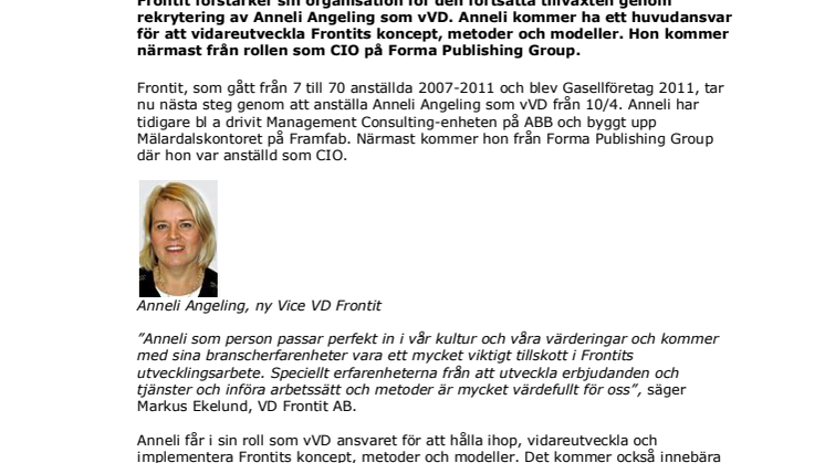 Anneli Angeling blir ny vVD på Frontit