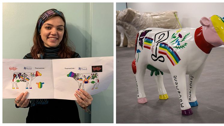 Alice's winning design has been brought to life on a cow sculpture - MORE IMAGES AND VIDEO AVAILABLE TO DOWNLOAD BELOW