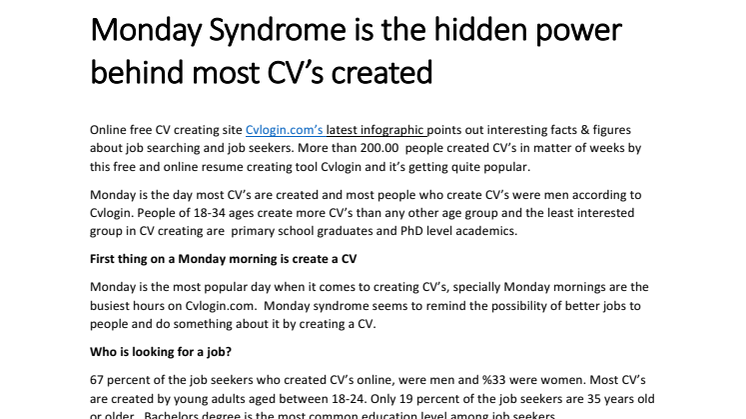 Monday Syndrome is the hidden power behind most CV’s created