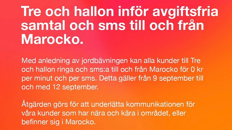 Tre och hallon inför avgiftsfria samtal och sms till Marocko