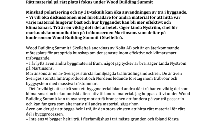 Rätt material på rätt plats i fokus under Wood Building Summit