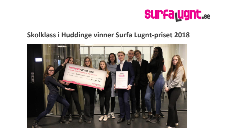Skolklass i Huddinge vinner Surfa Lugnt-priset 2018