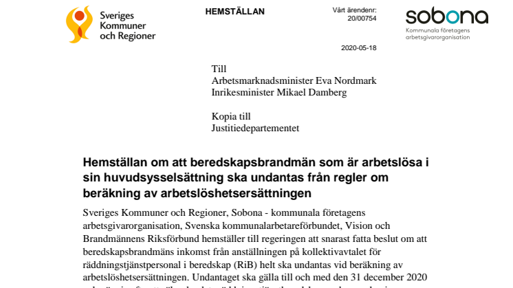Hemställan: Till Arbetsmarknadsminister Eva Nordmark Inrikesminister Mikael Damberg