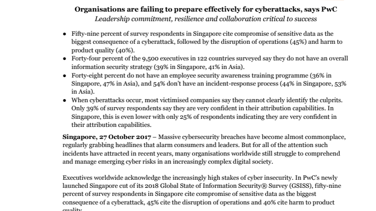 Organisations are failing to prepare effectively for cyberattacks, says PwC