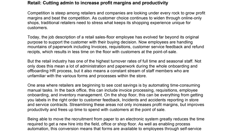 Retail: Cutting admin to increase profit margins and productivity