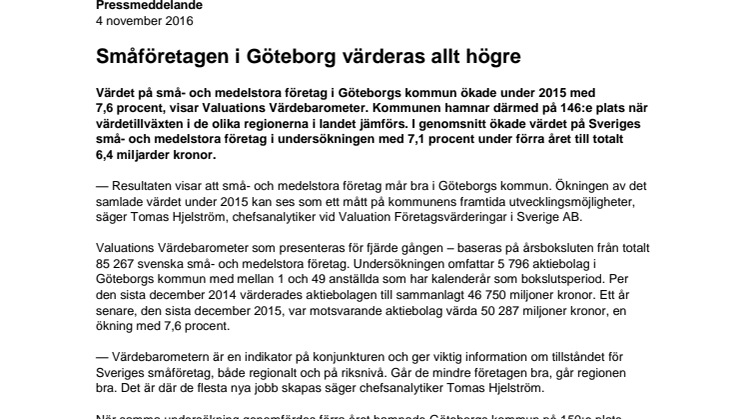 Värdebarometern 2015 Göteborgs kommun